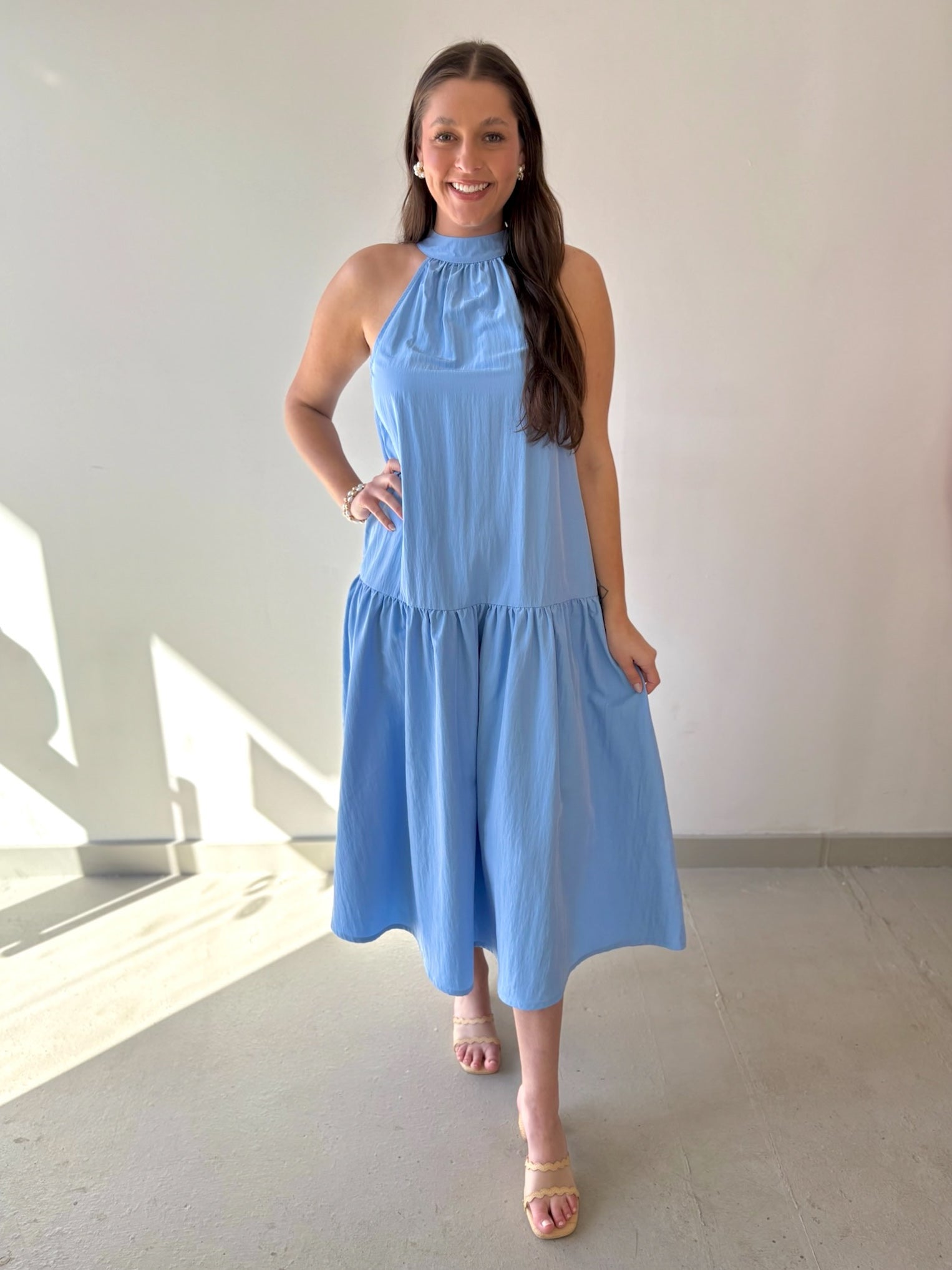Halter Neck Midi Dress - Blue