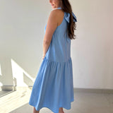 Halter Neck Midi Dress - Blue