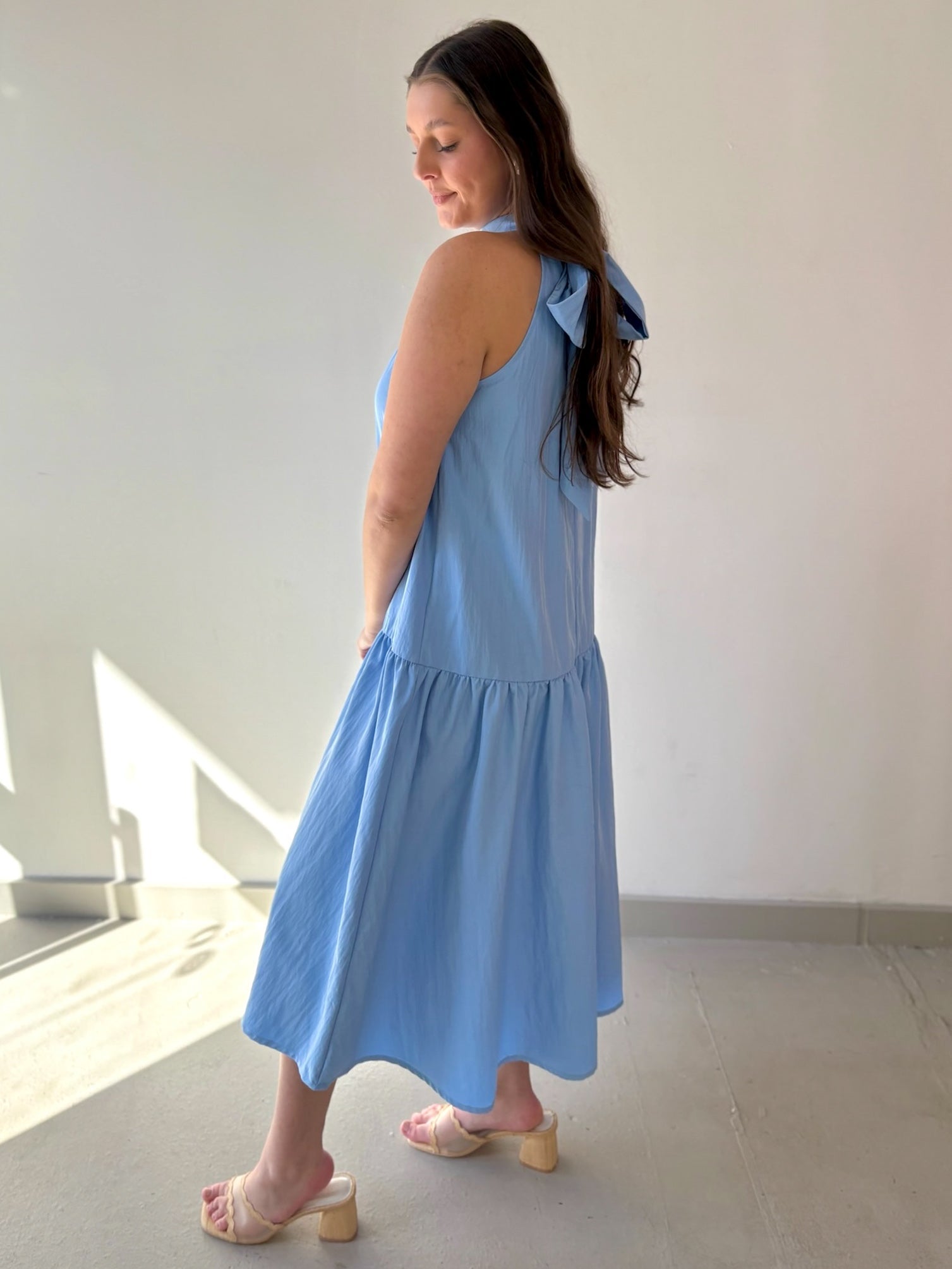 Halter Neck Midi Dress - Blue