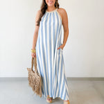Halter Neck Striped Maxi Dress