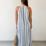 Halter Neck Striped Maxi Dress