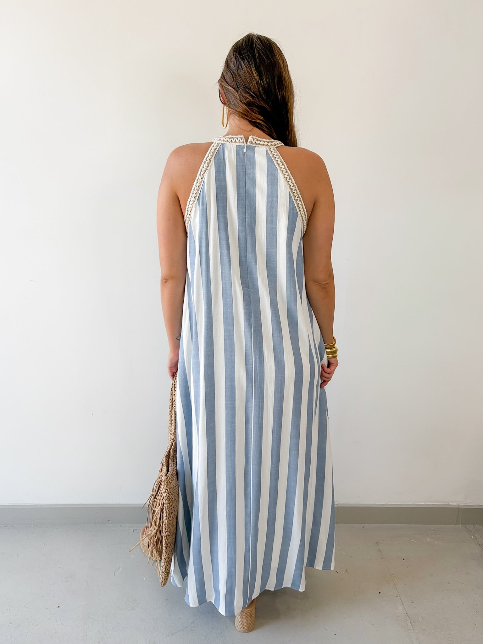 Halter Neck Striped Maxi Dress