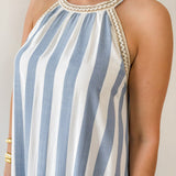 Halter Neck Striped Maxi Dress