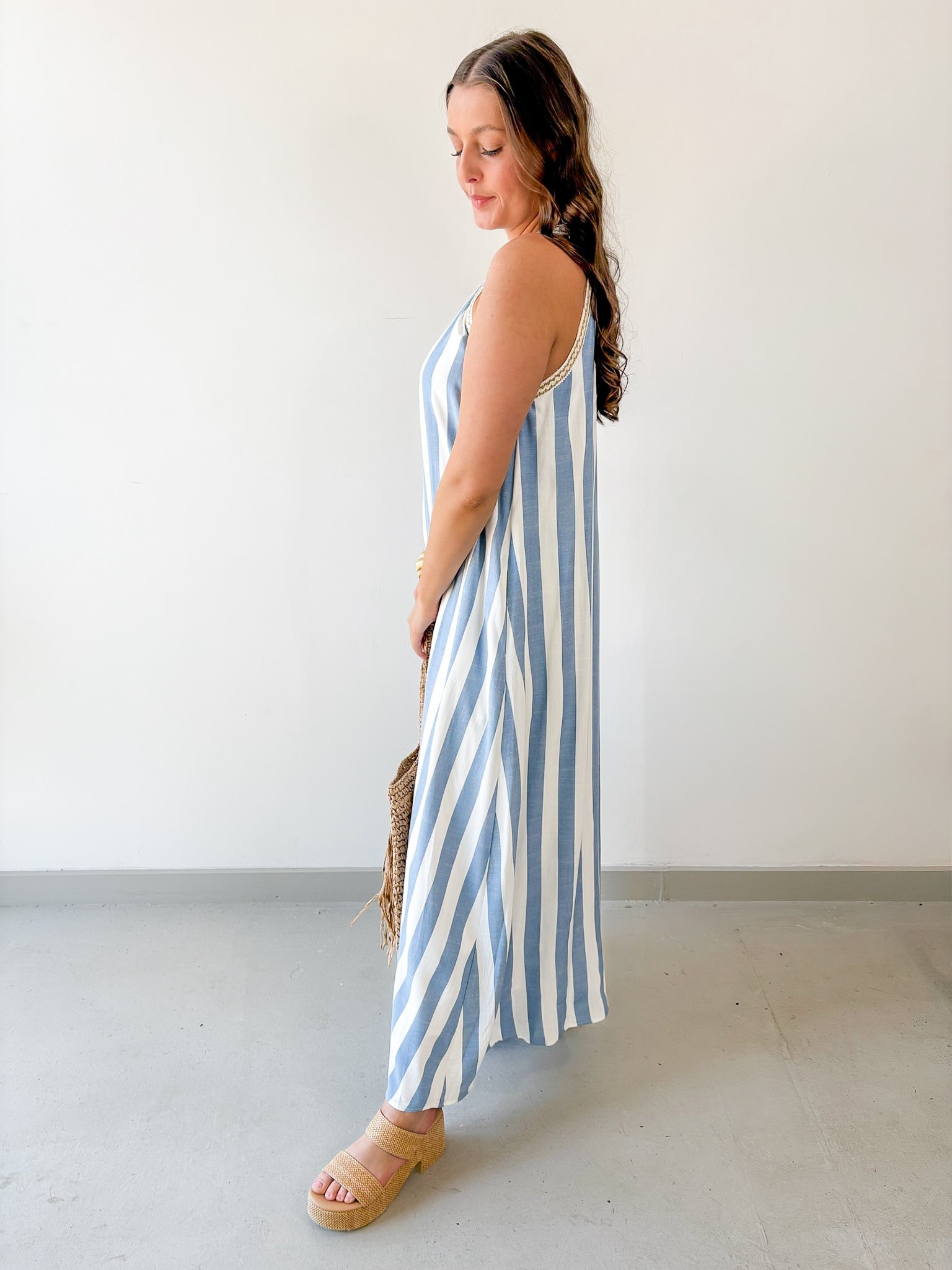 Halter Neck Striped Maxi Dress