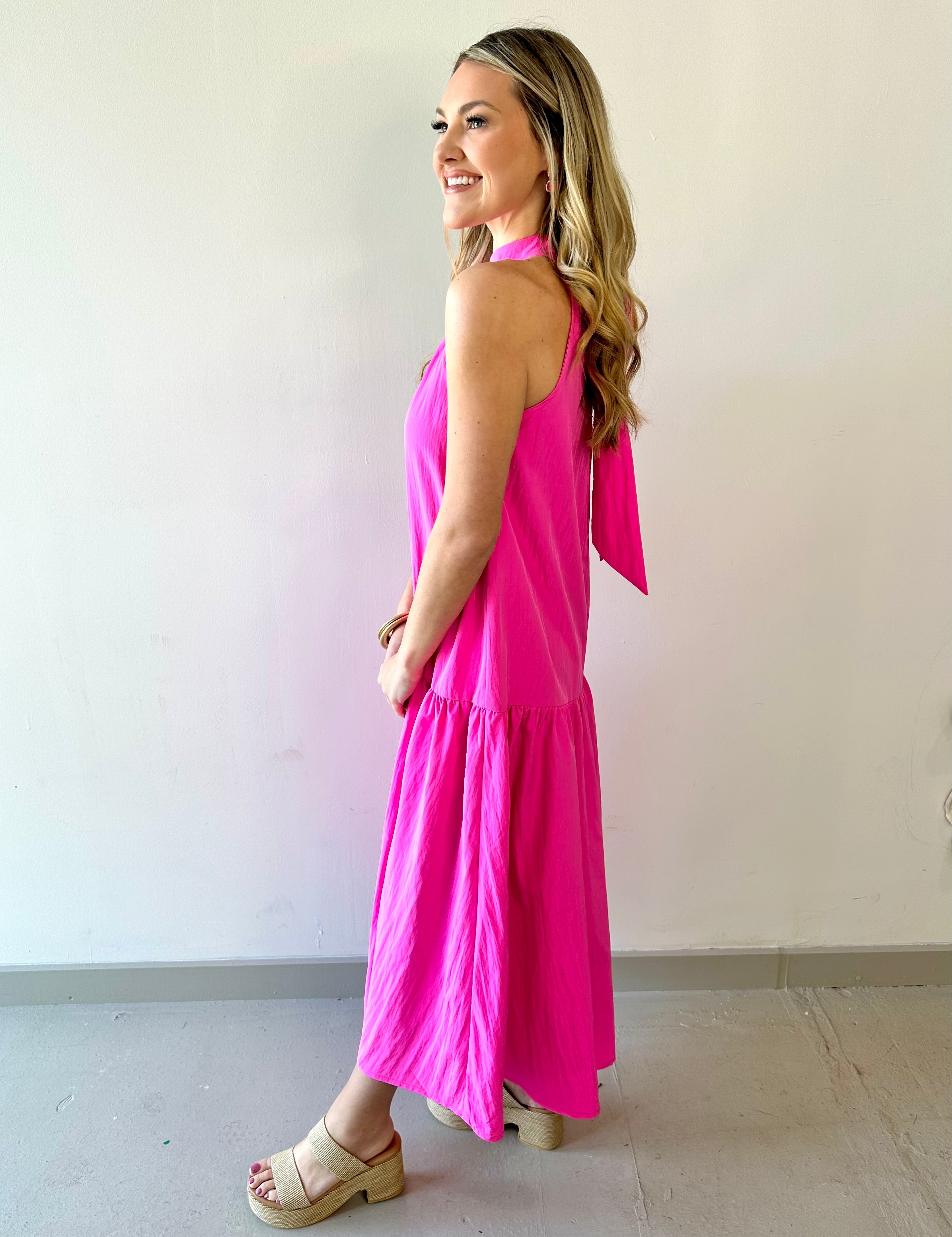 HalterNeck Midi Dress - Pink