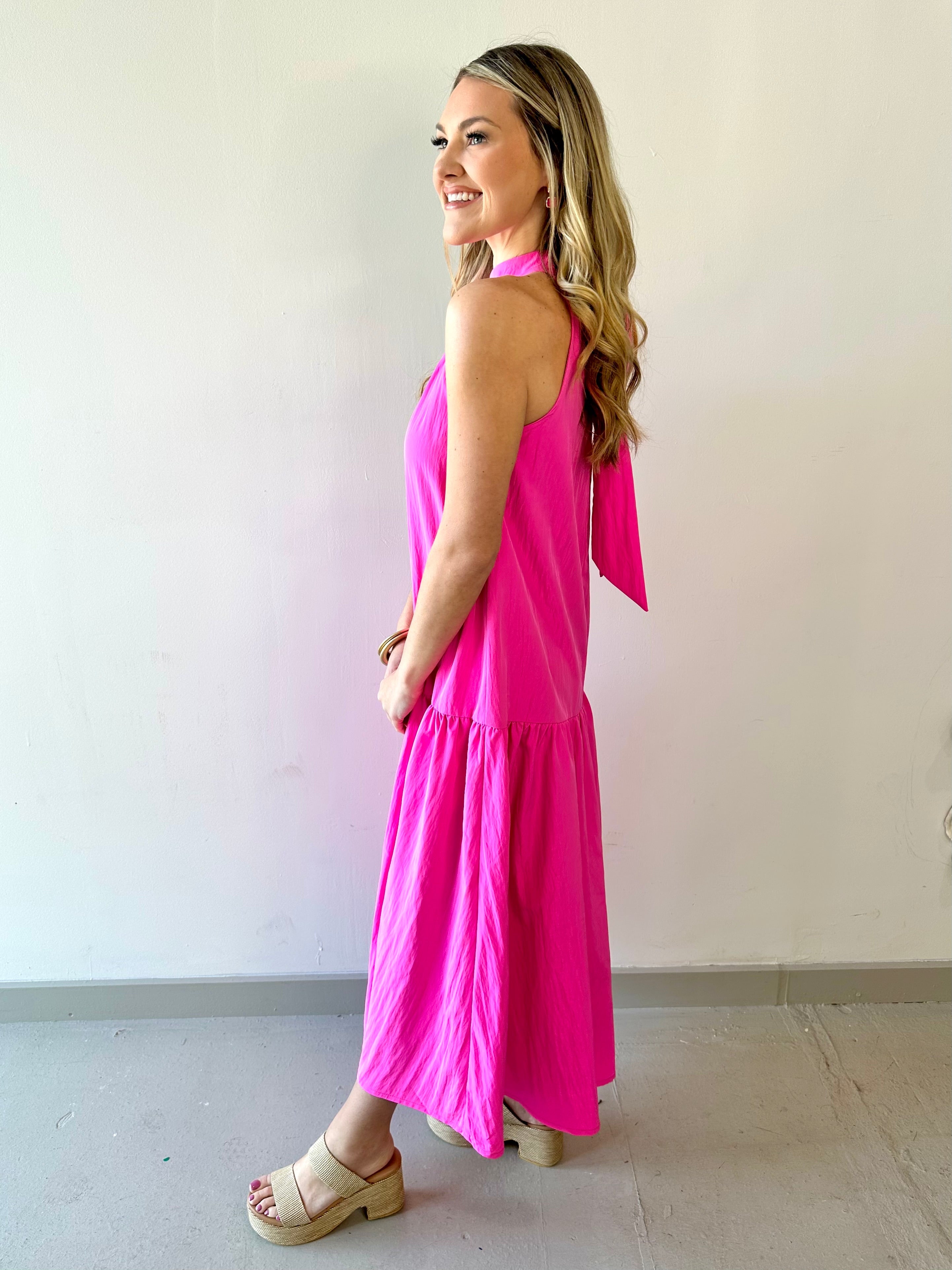 HalterNeck Midi Dress - Pink