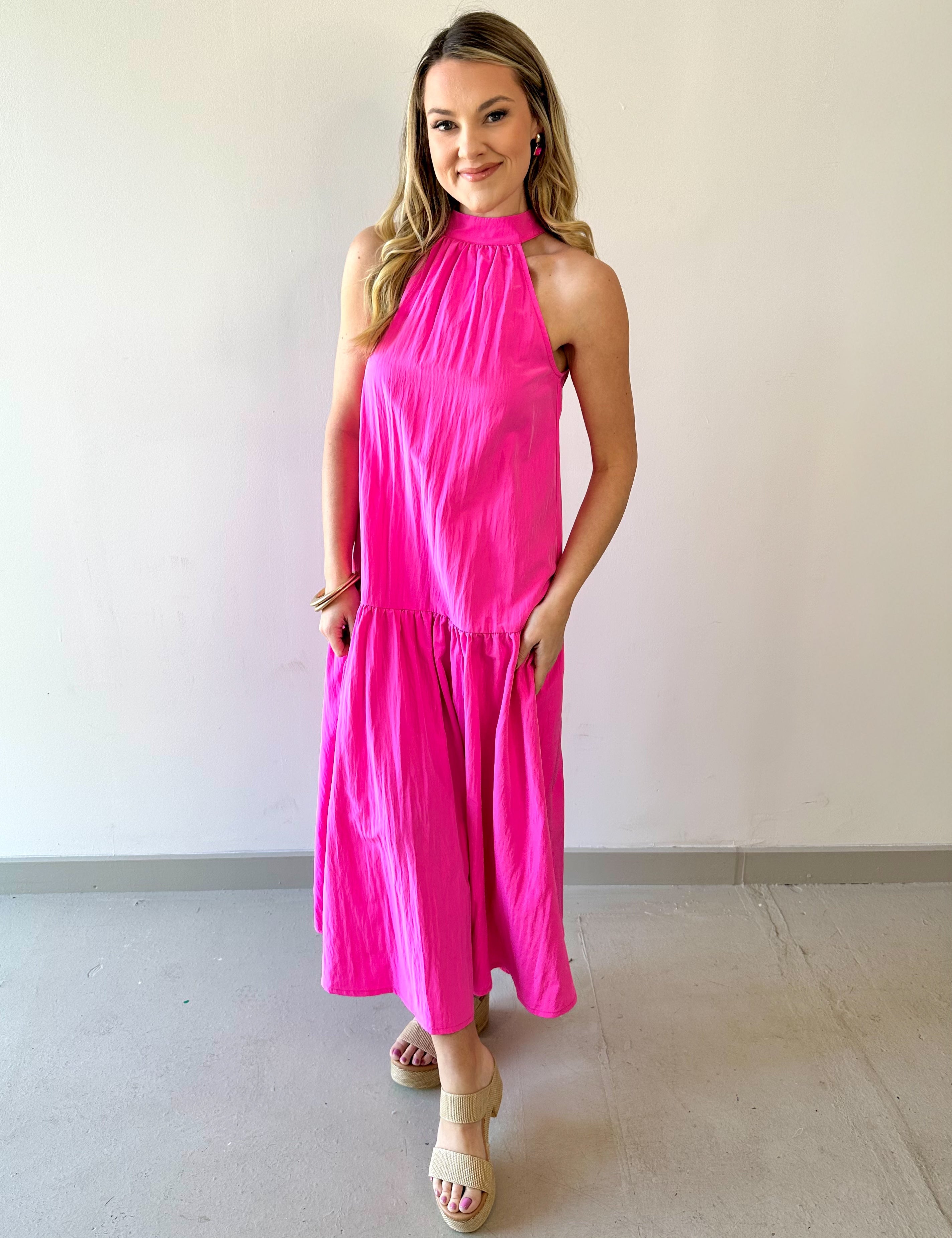 HalterNeck Midi Dress - Pink