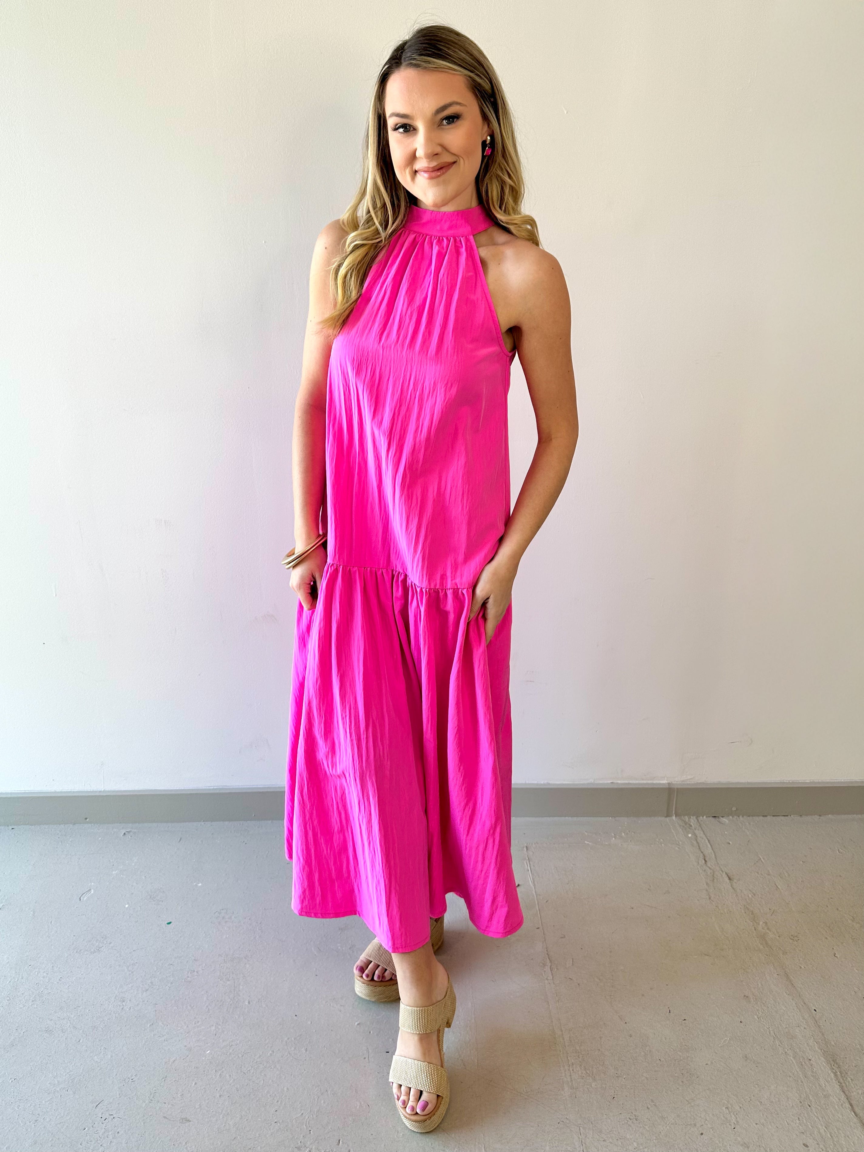 HalterNeck Midi Dress - Pink