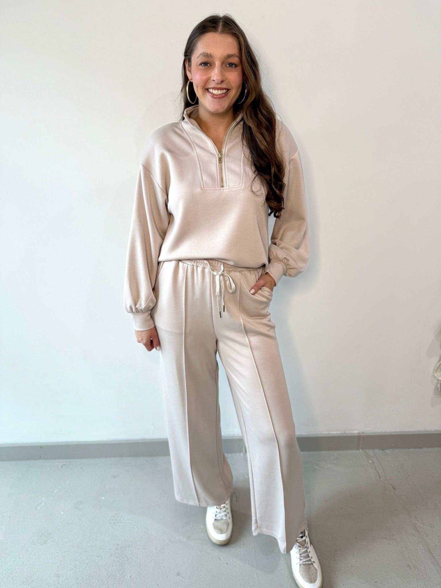 Hannah Half zip top & Pant Set - Almond