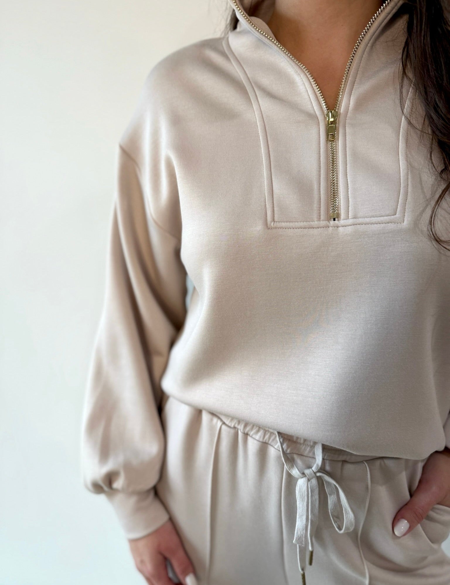 Hannah Half zip top & Pant Set - Almond