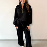 Hannah Half Zip Top & Pant Set - Black