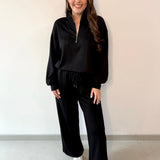 Hannah Half Zip Top & Pant Set - Black