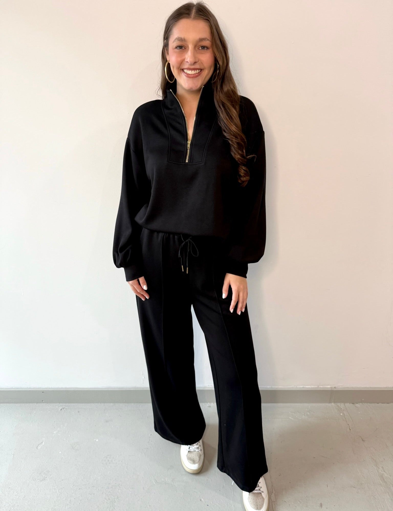 Hannah Half Zip Top & Pant Set - Black