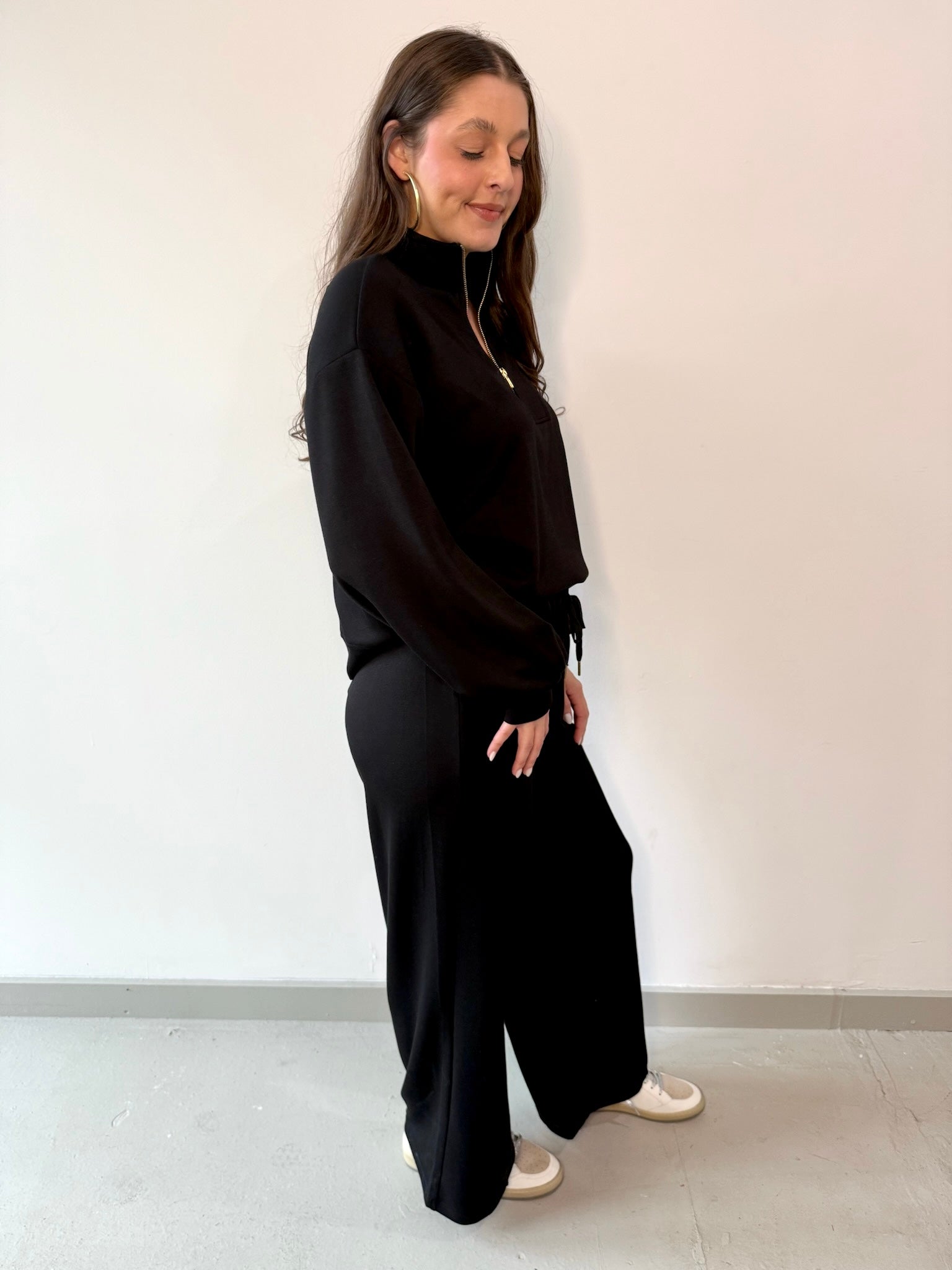 Hannah Half Zip Top & Pant Set - Black