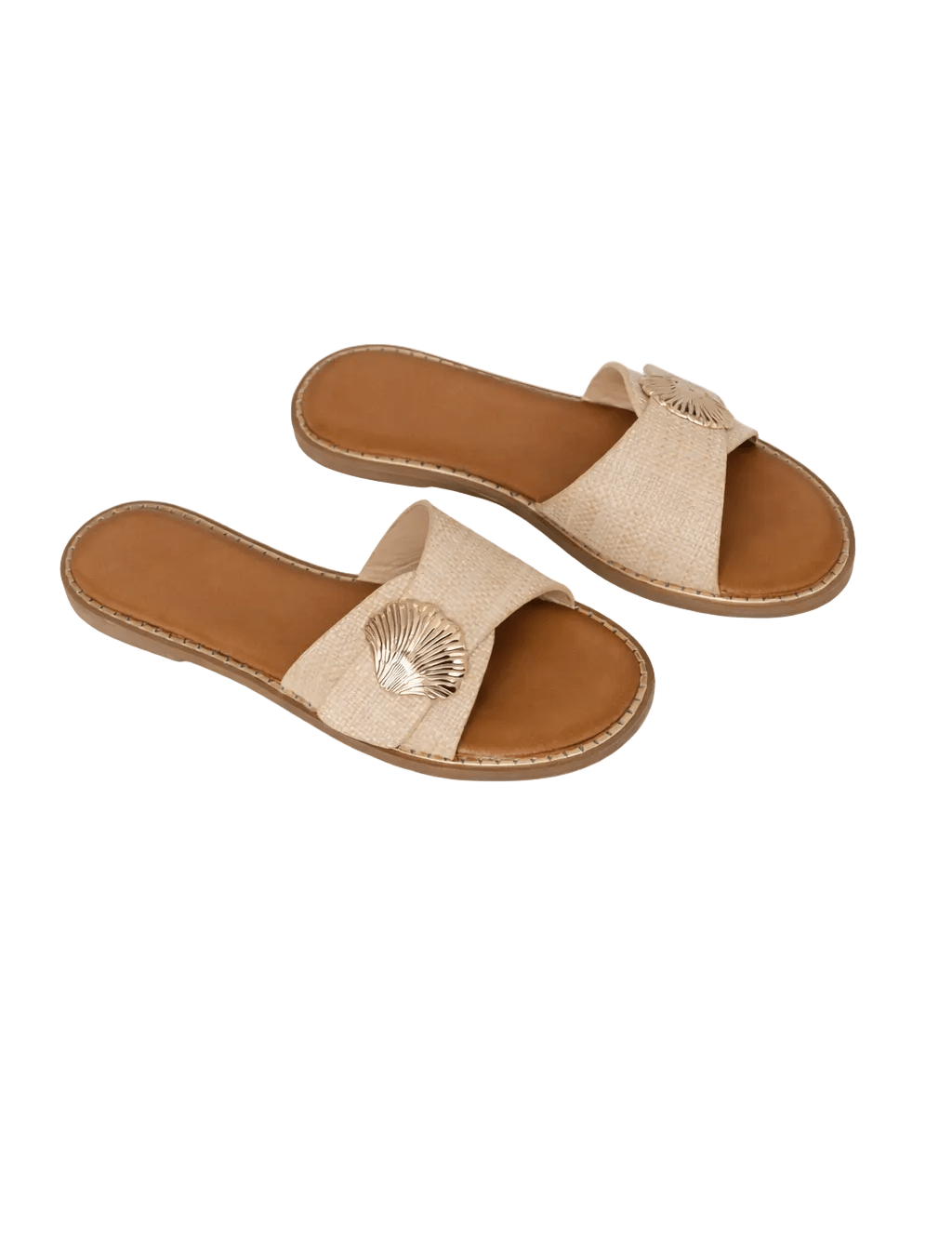 Harlee Gold Shell Slide - Raffia