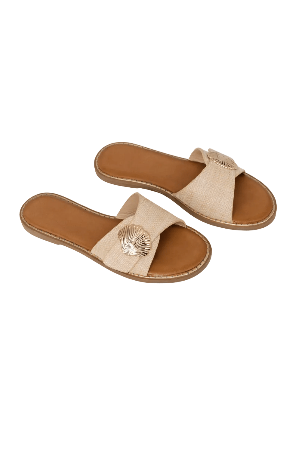 Harlee Gold Shell Slide - Raffia