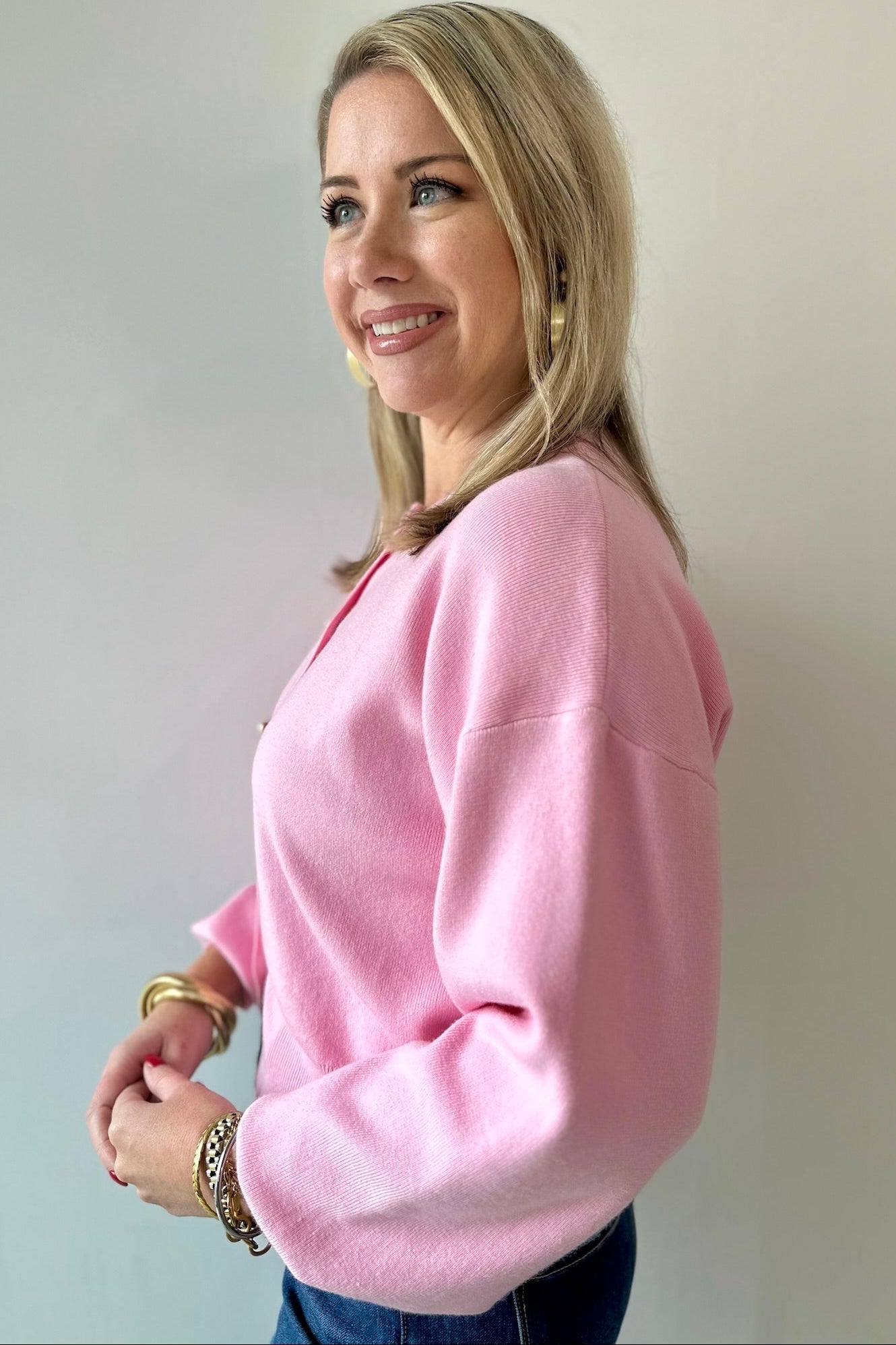 Heart Button Round Neck Cardigan