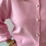 Heart Button Round Neck Cardigan