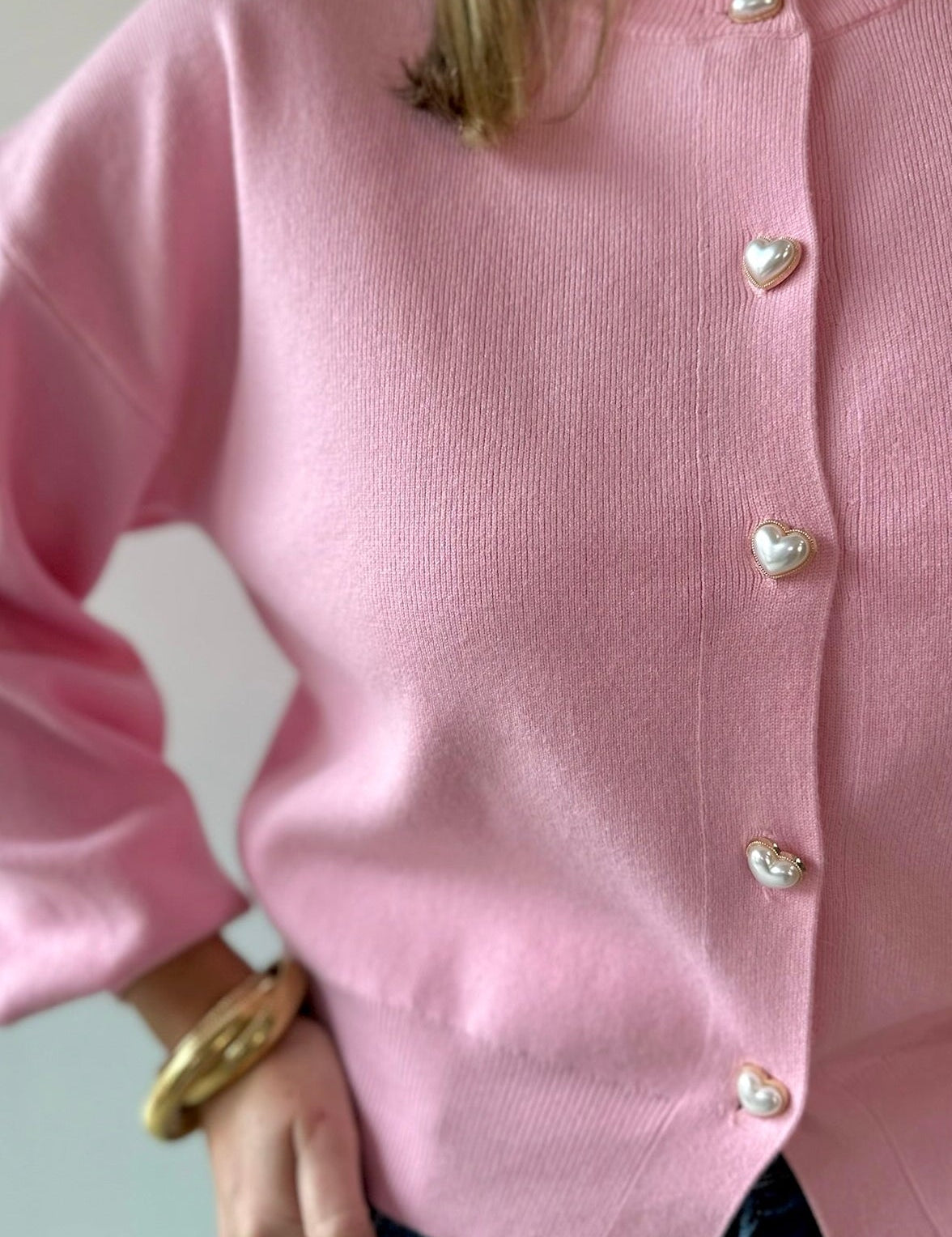 Heart Button Round Neck Cardigan