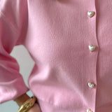 Heart Button Round Neck Cardigan