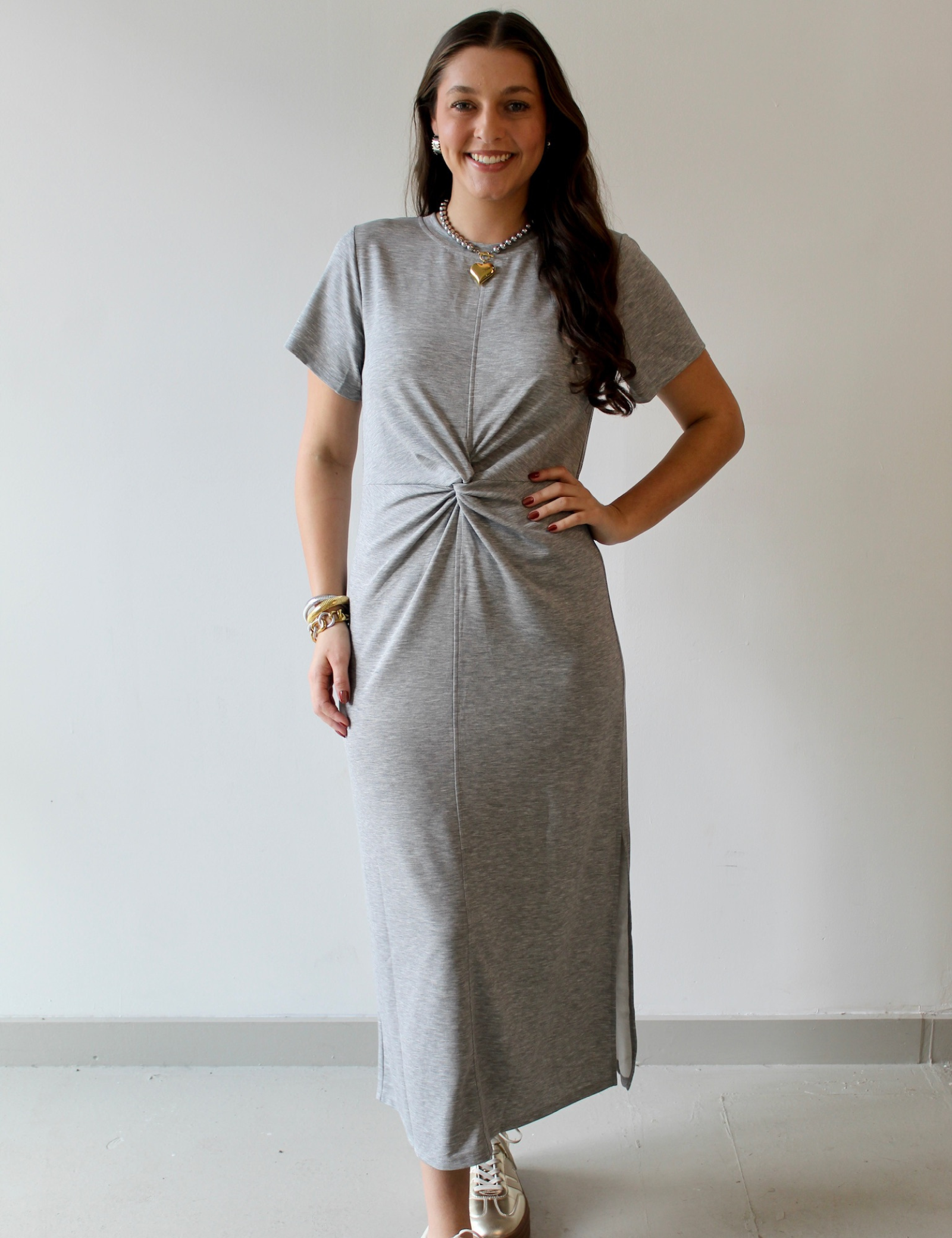 heather grey maxi dress Maisie Maxi Off-the-Shoulder Dress | Color: Heather Grey | Size L