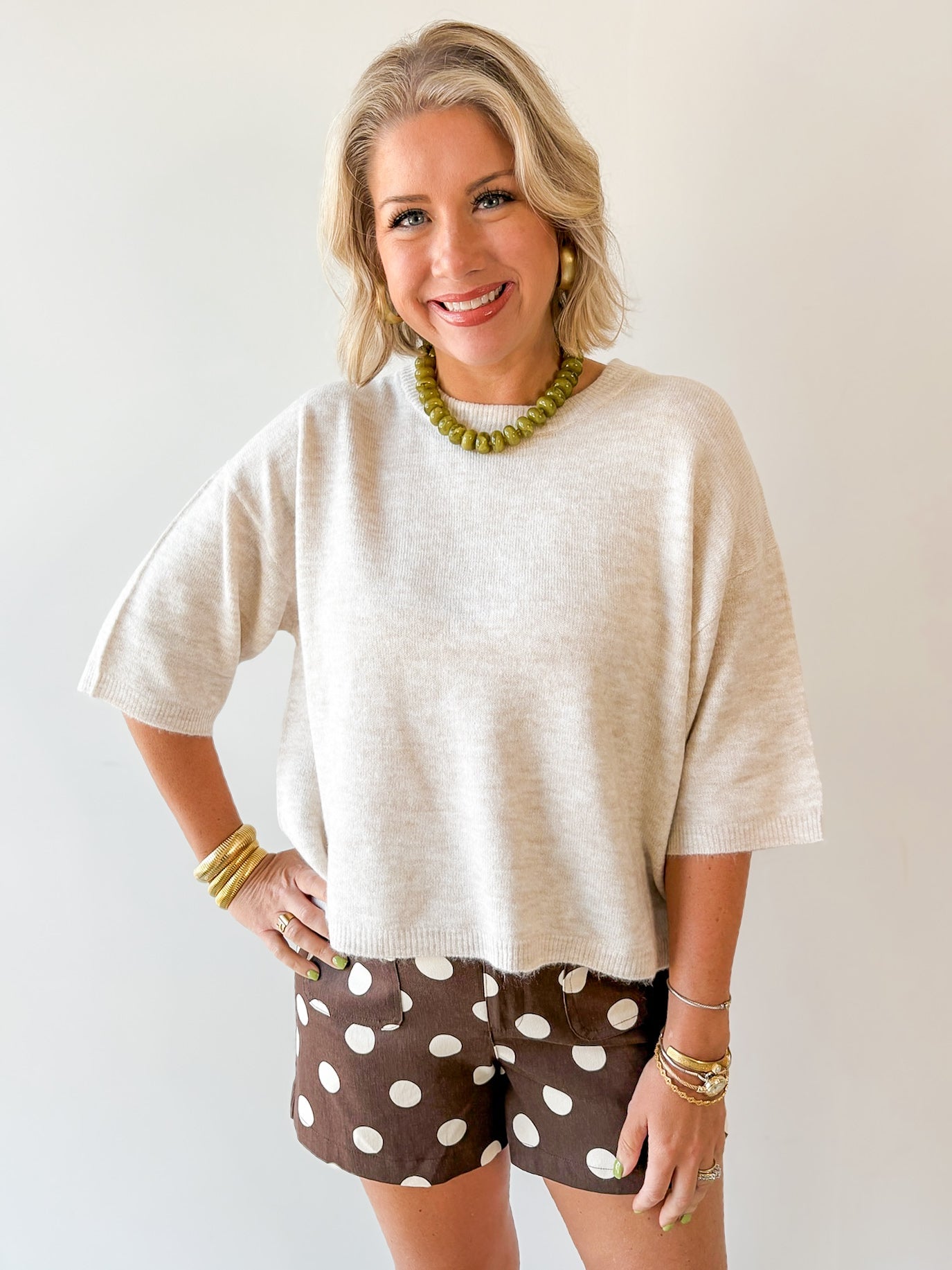 Heathered Crew Boxy Top - Oatmeal