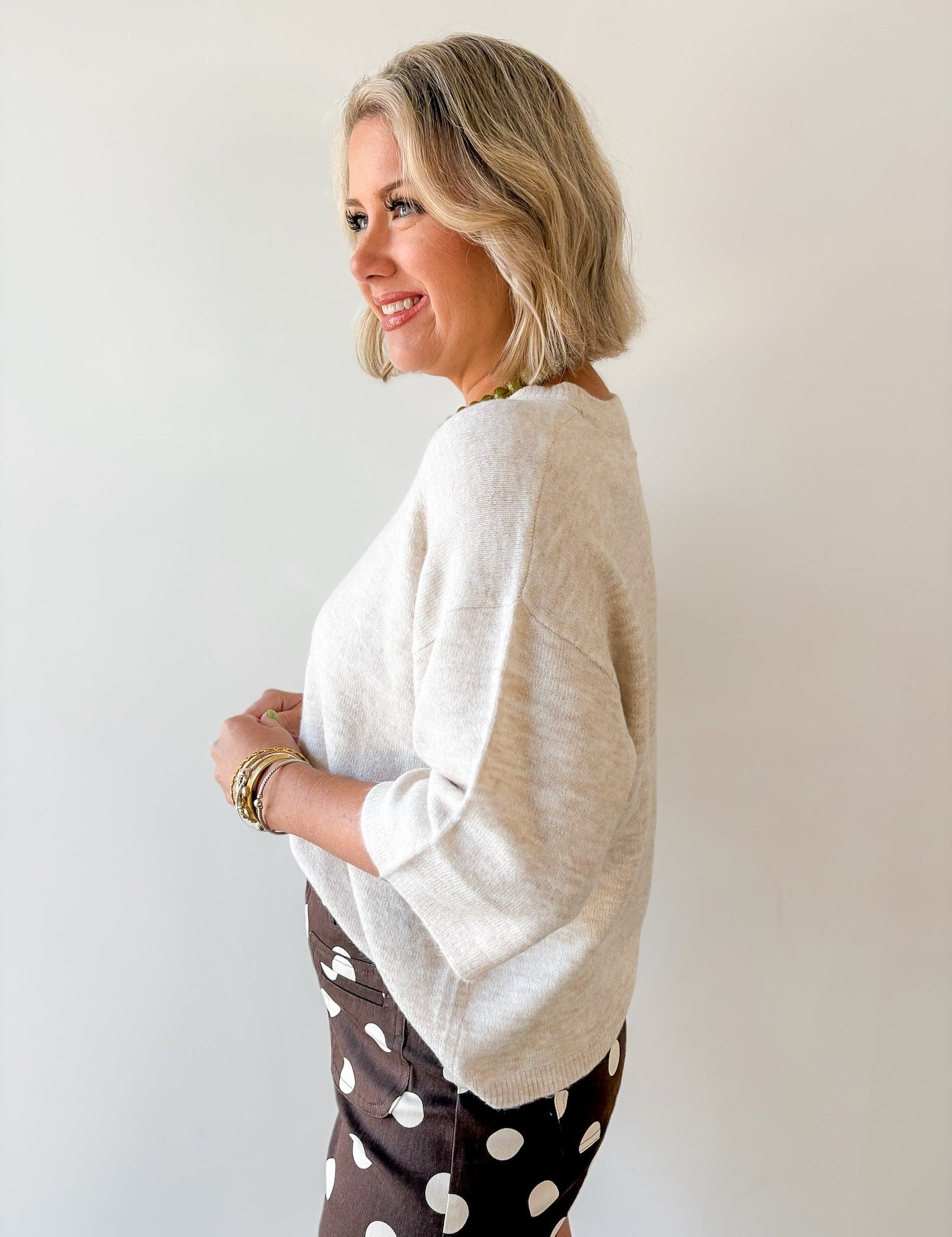 Heathered Crew Boxy Top - Oatmeal