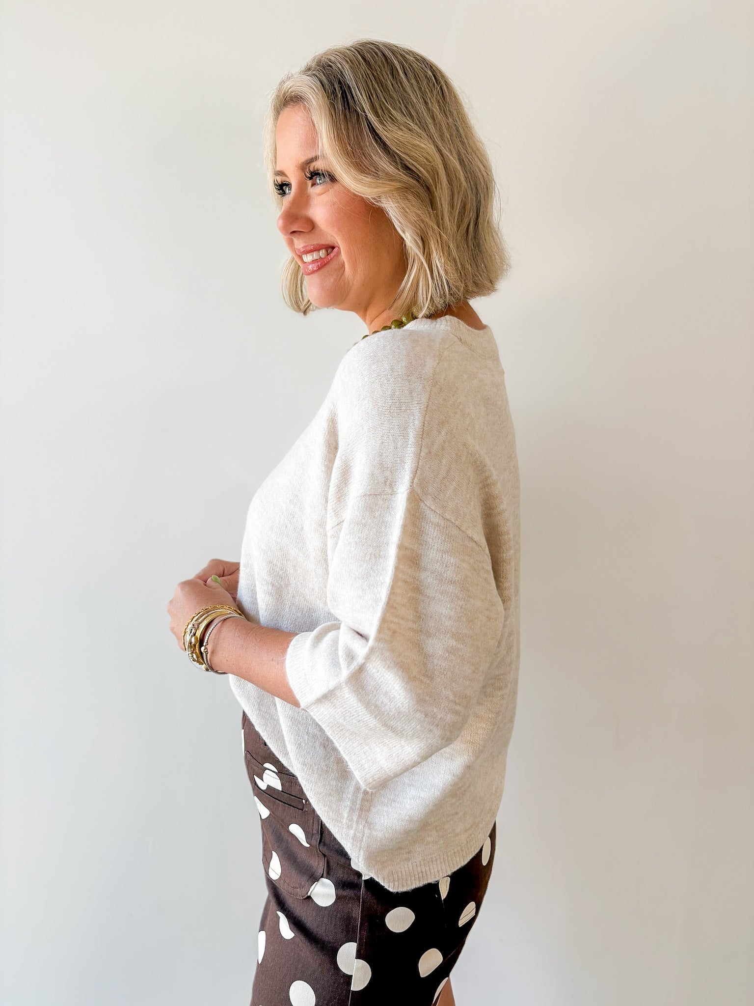 Heathered Crew Boxy Top - Oatmeal