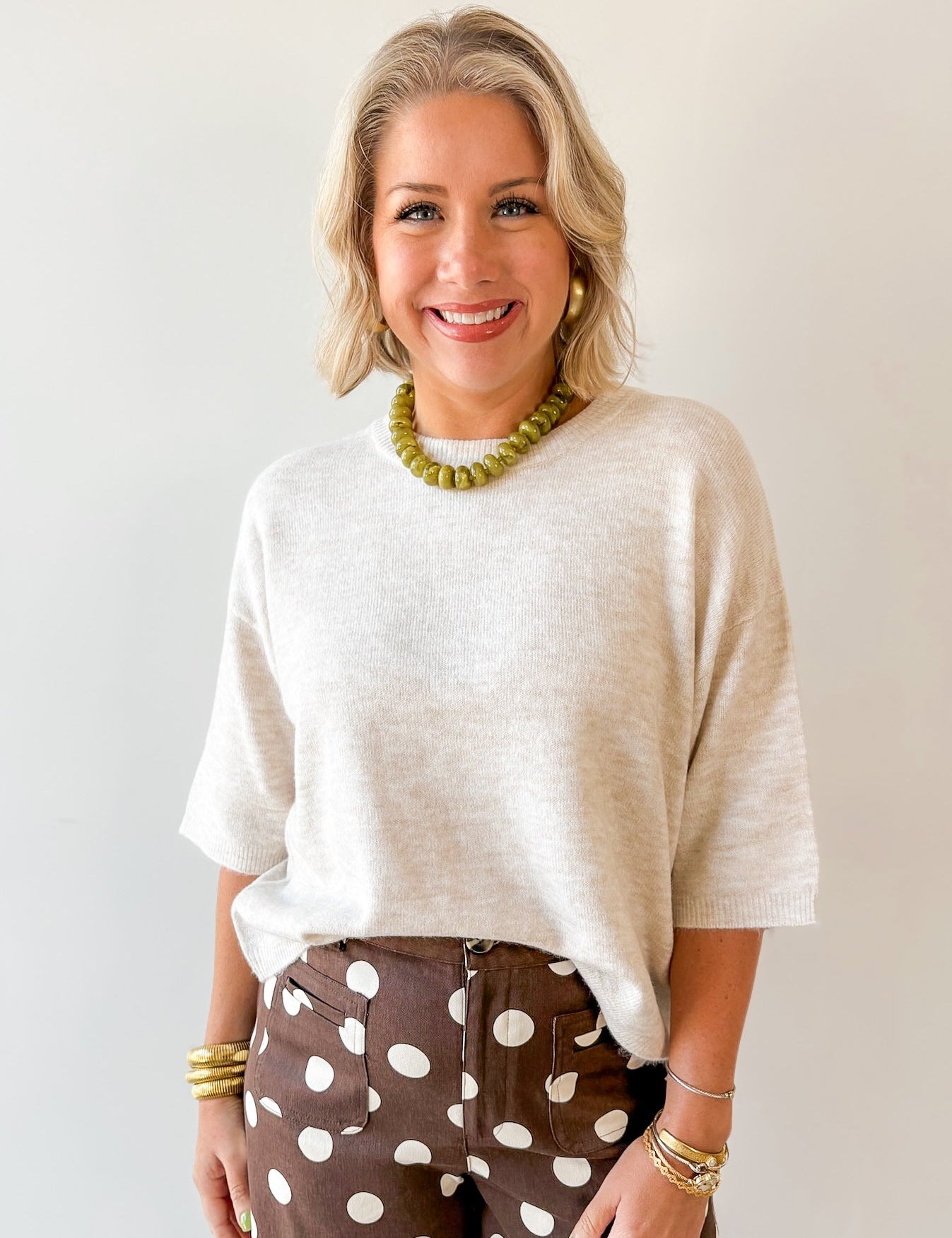 Heathered Crew Boxy Top - Oatmeal