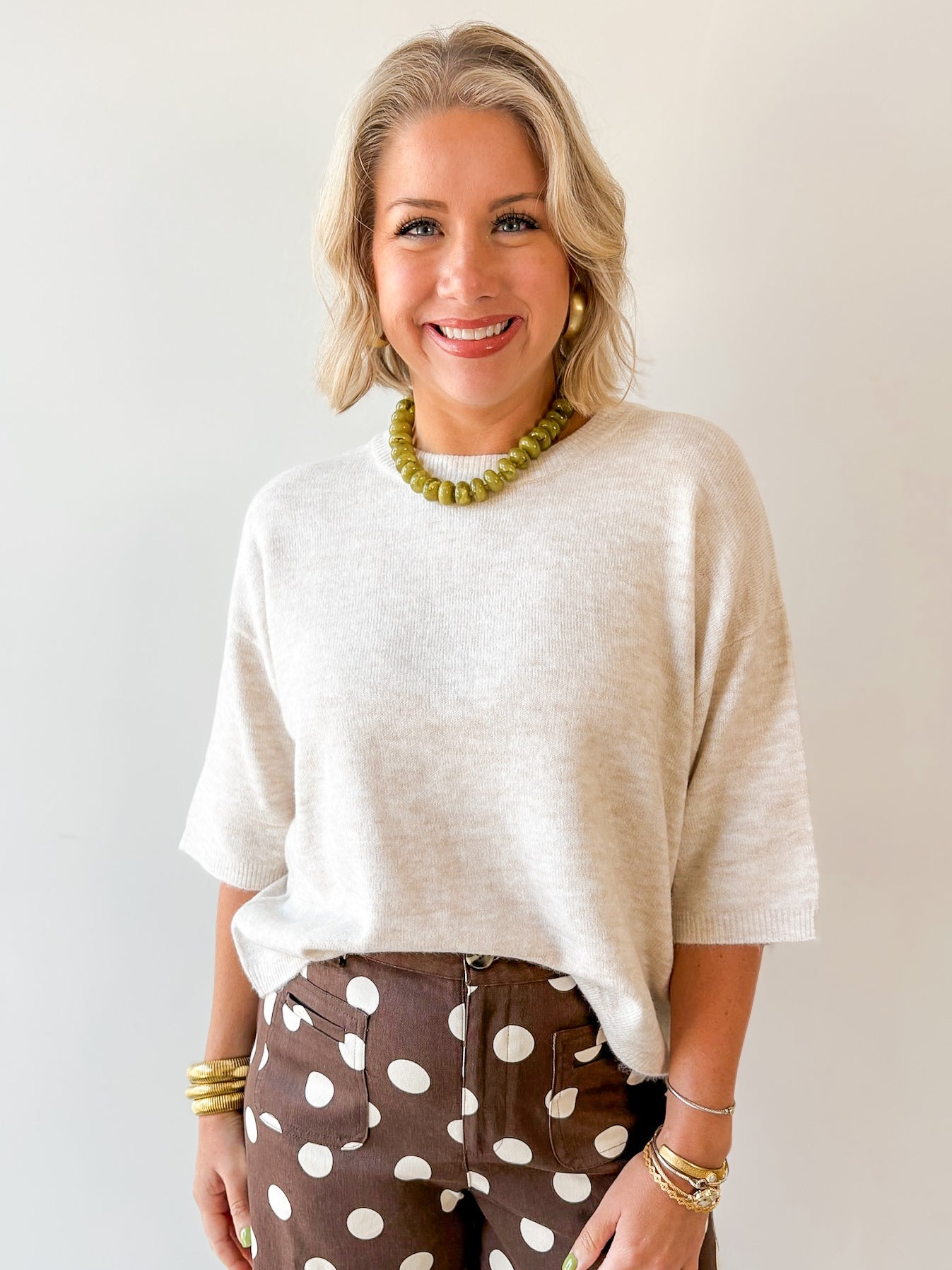 Heathered Crew Boxy Top - Oatmeal