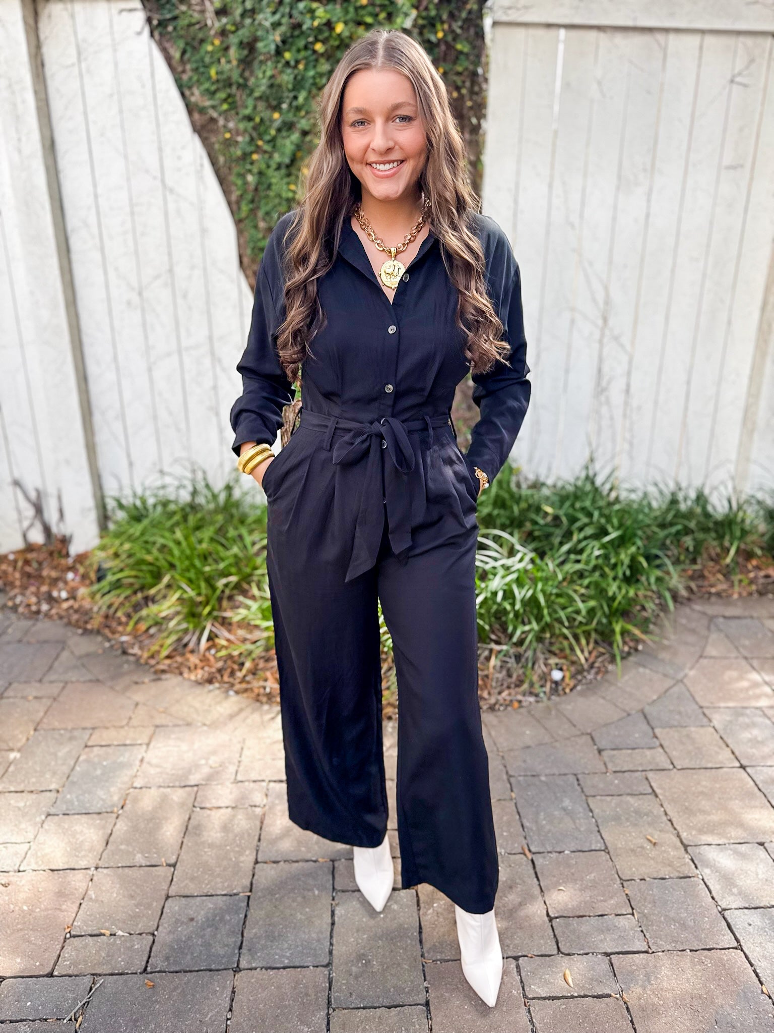 Heavy Twill Pleated Jumpsuit- Black
