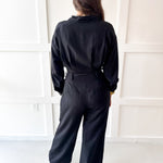 Heavy Twill Pleated Jumpsuit- Black