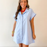 Hidden Button Placket Dress - Chambray