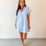 Hidden Button Placket Dress - Chambray