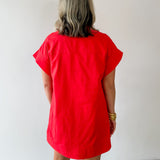 Hidden Button Placket Dress - Red