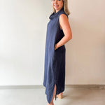 High Cowl Neck Linen Maxi Dress