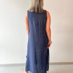 High Cowl Neck Linen Maxi Dress