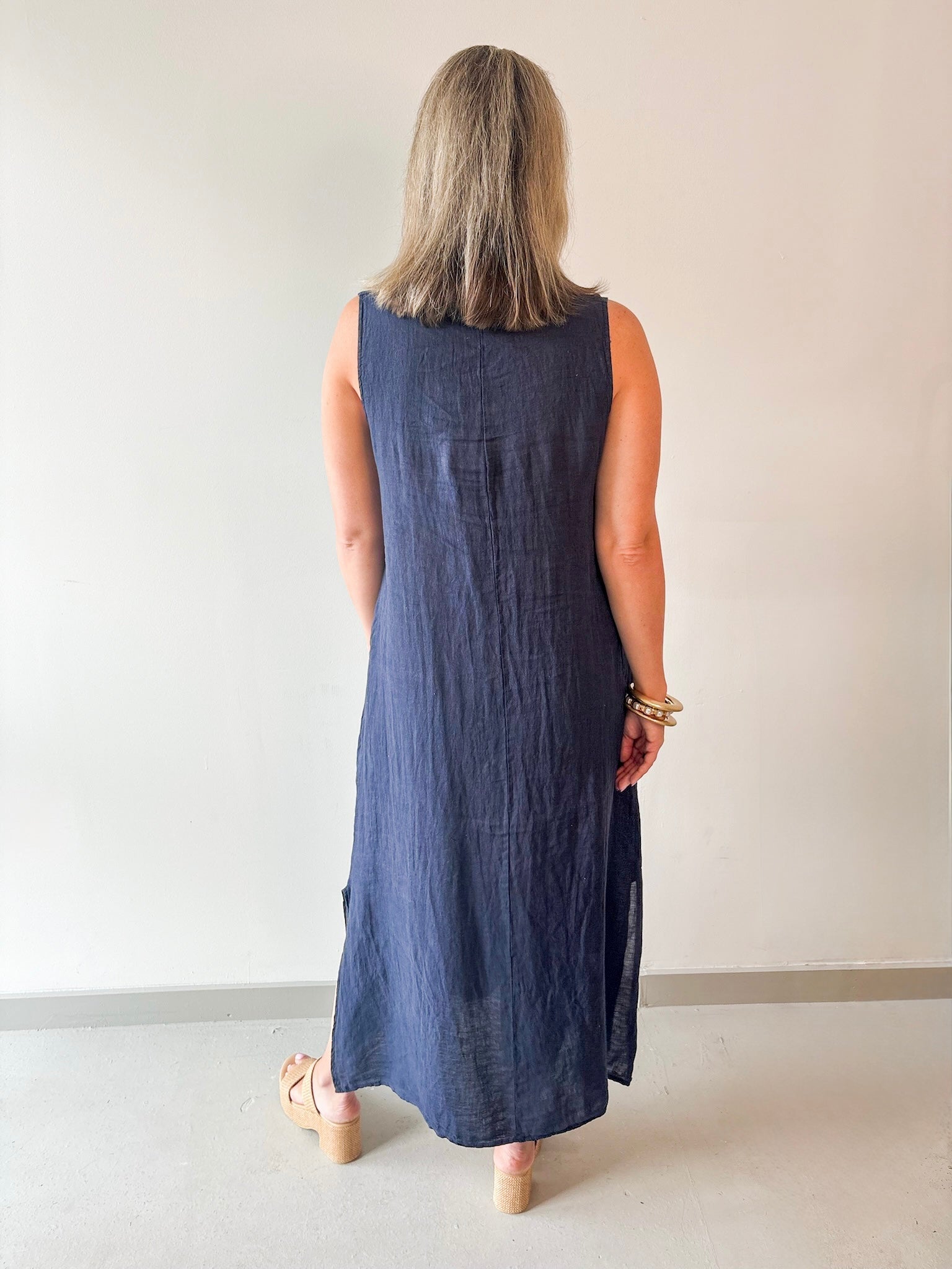 High Cowl Neck Linen Maxi Dress