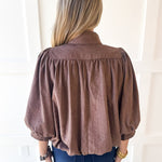 High Neck Billow Top- Brown