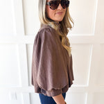 High Neck Billow Top- Brown