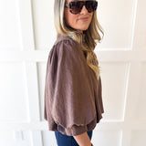 High Neck Billow Top- Brown