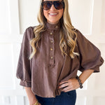 High Neck Billow Top- Brown