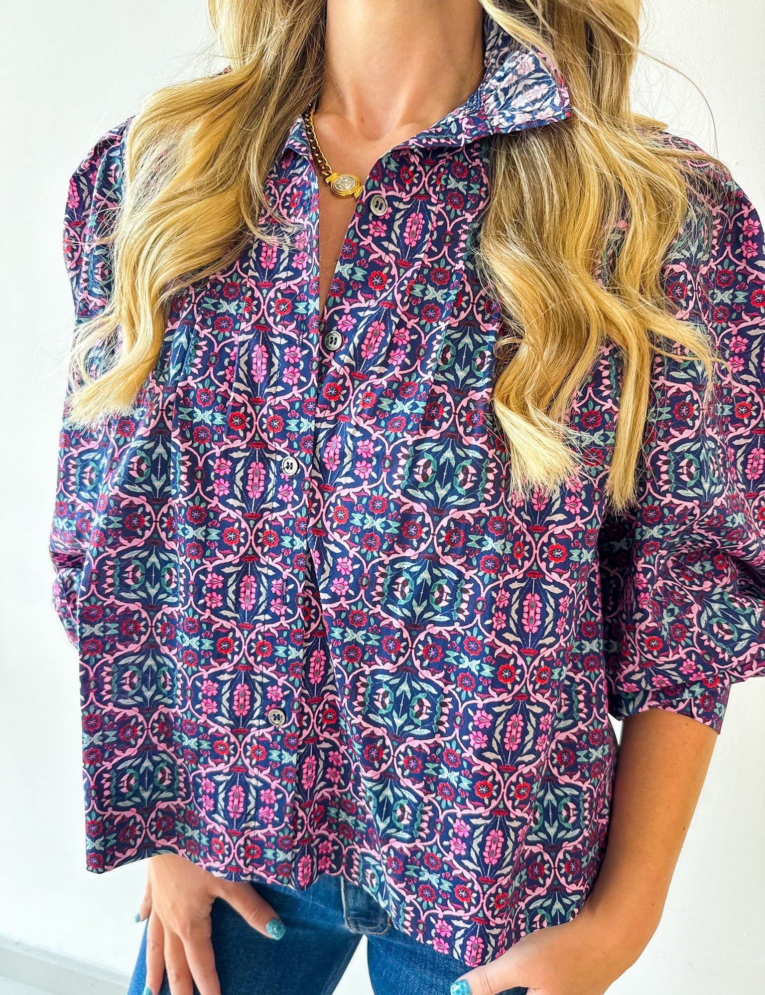 High Neck Ruffled Floral Top