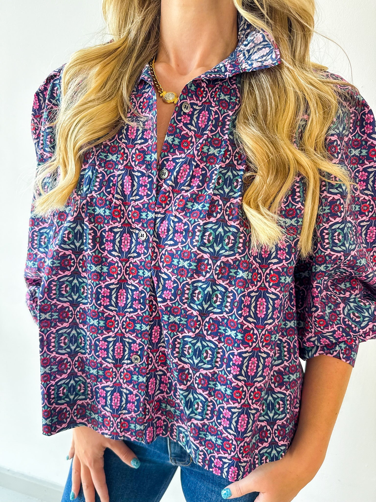 High Neck Ruffled Floral Top