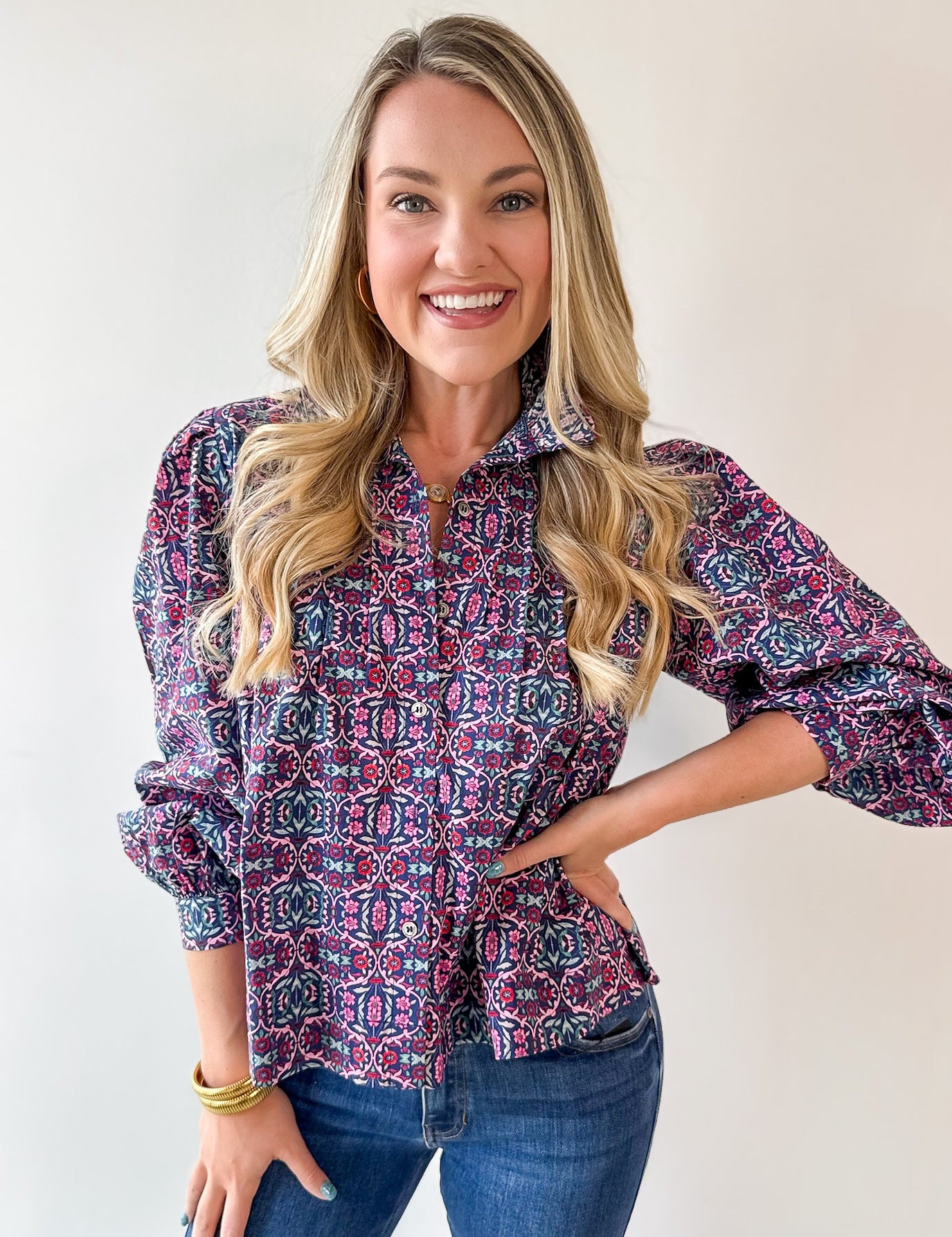 High Neck Ruffled Floral Top