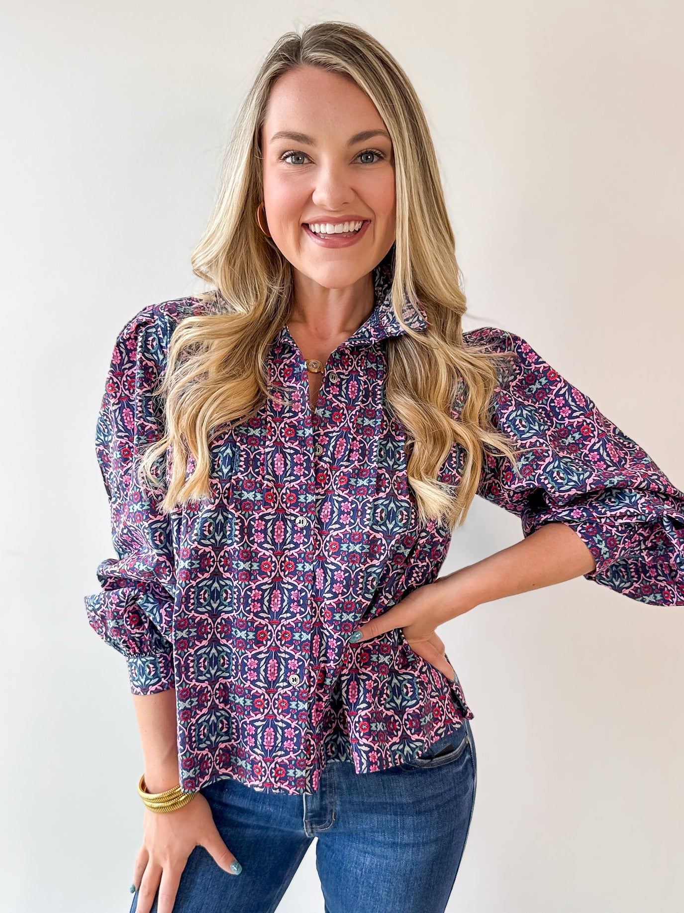 High Neck Ruffled Floral Top