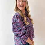 High Neck Ruffled Floral Top