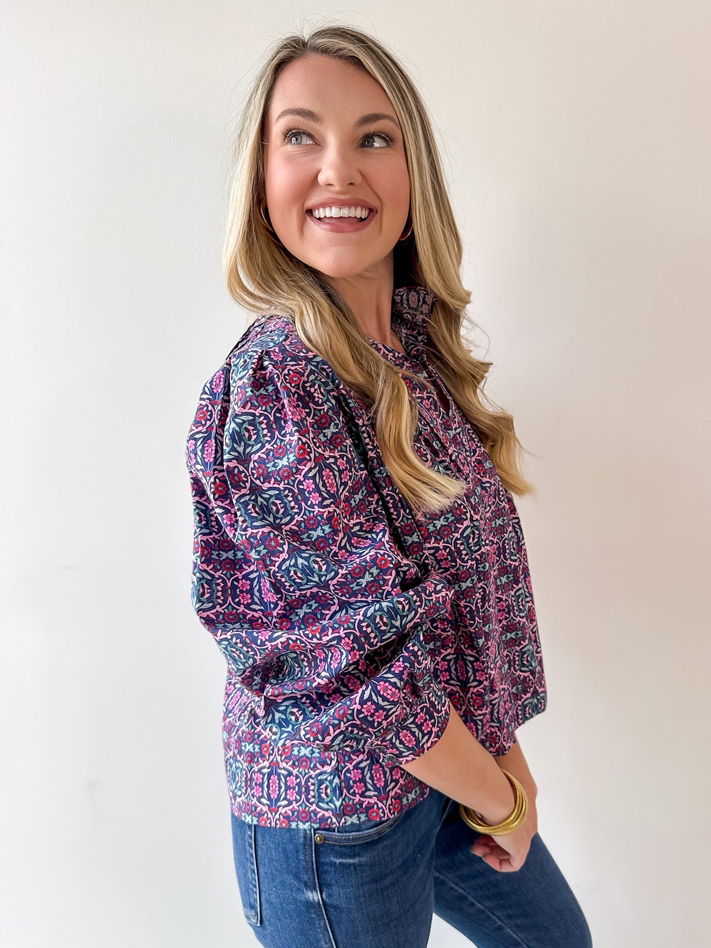 High Neck Ruffled Floral Top