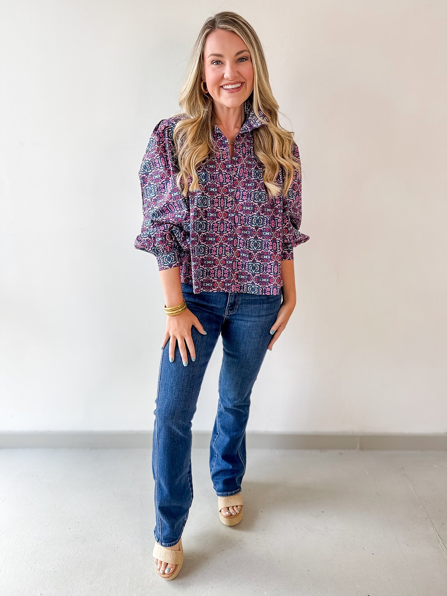 High Neck Ruffled Floral Top