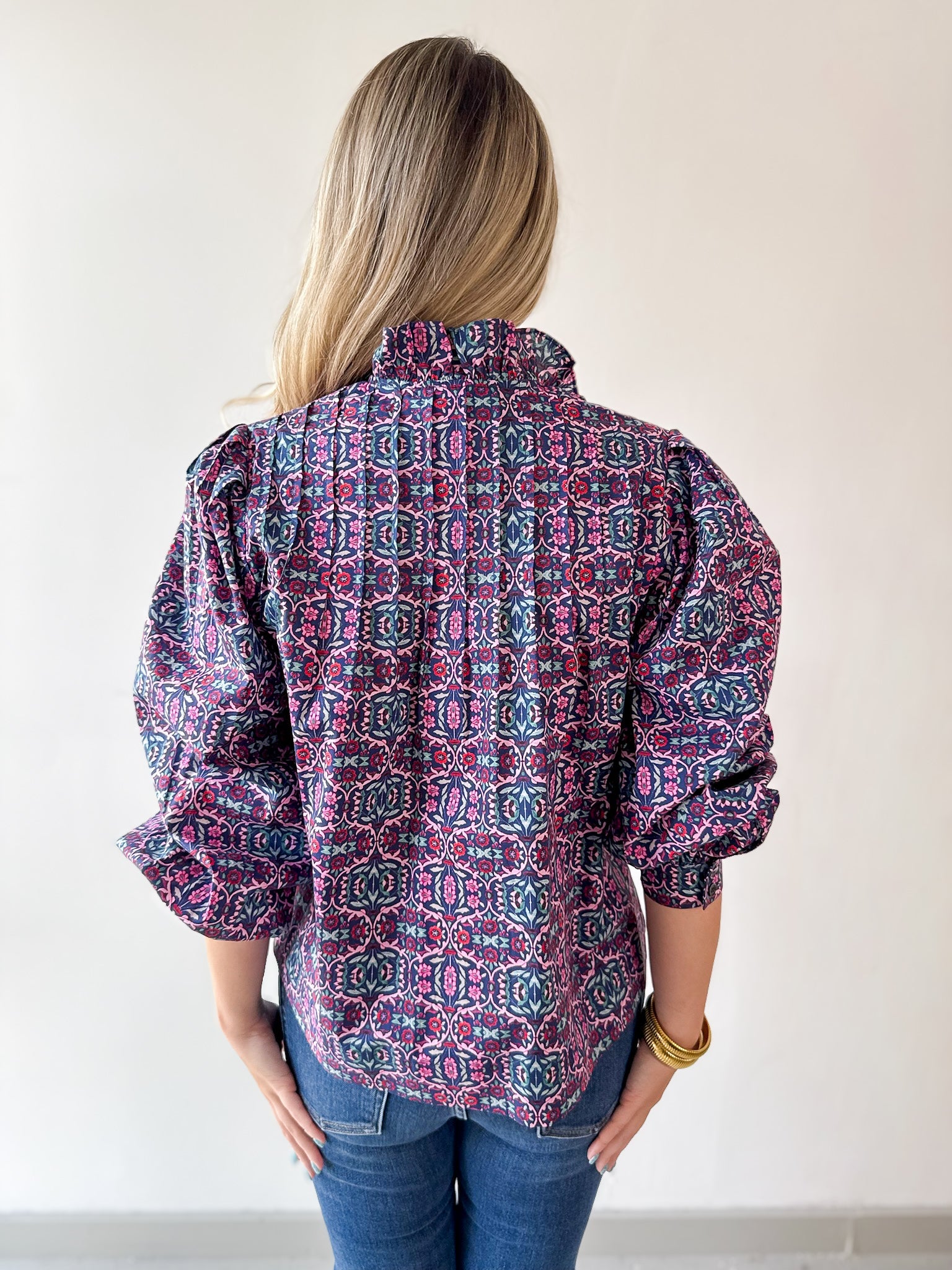 High Neck Ruffled Floral Top